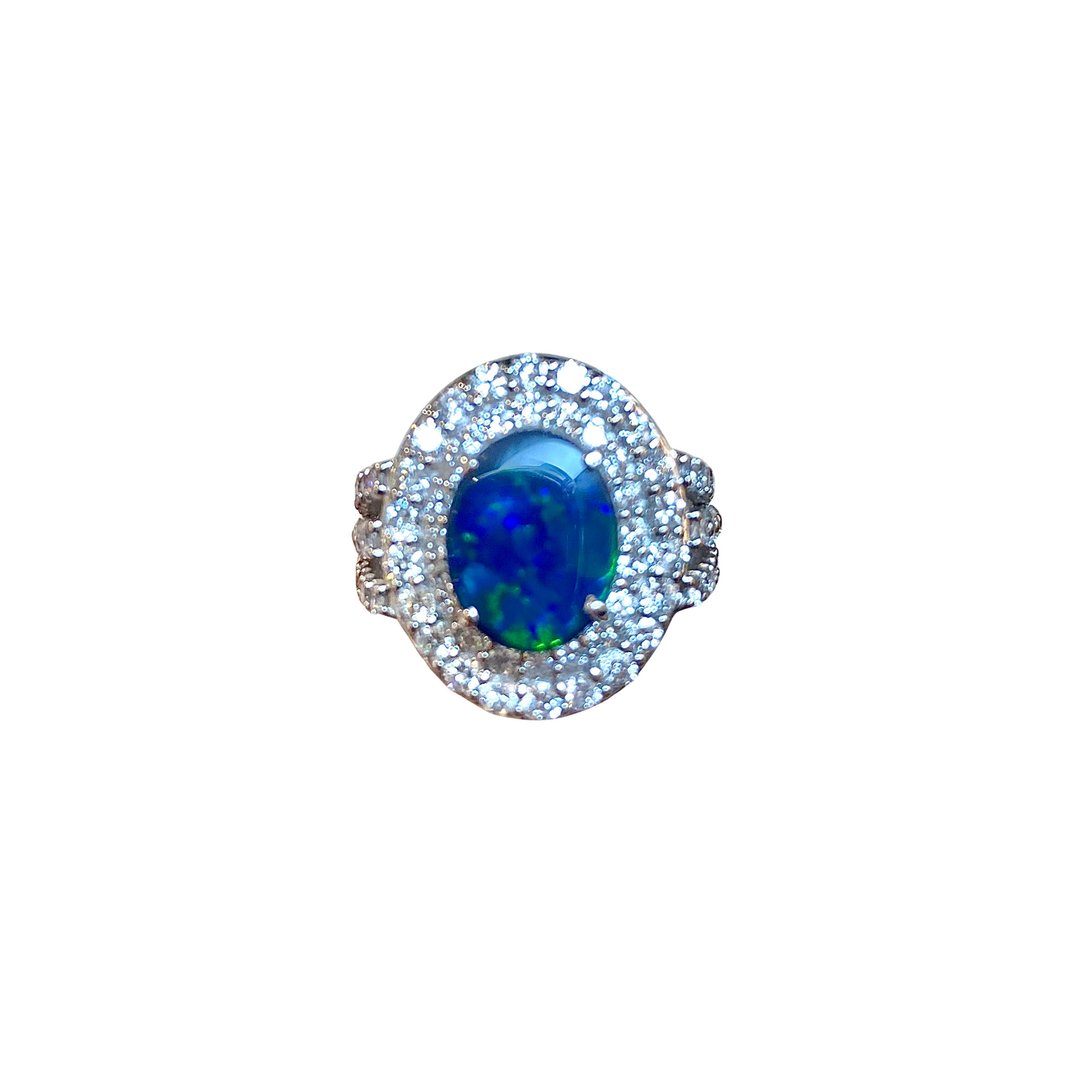 1.73CT Black Opal Platinum Ring with White Diamonds