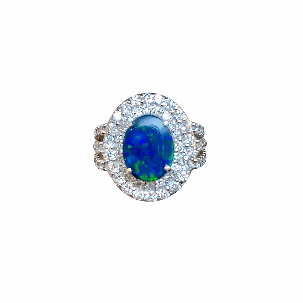 Platinum Australian Black Opal Ring (242007)