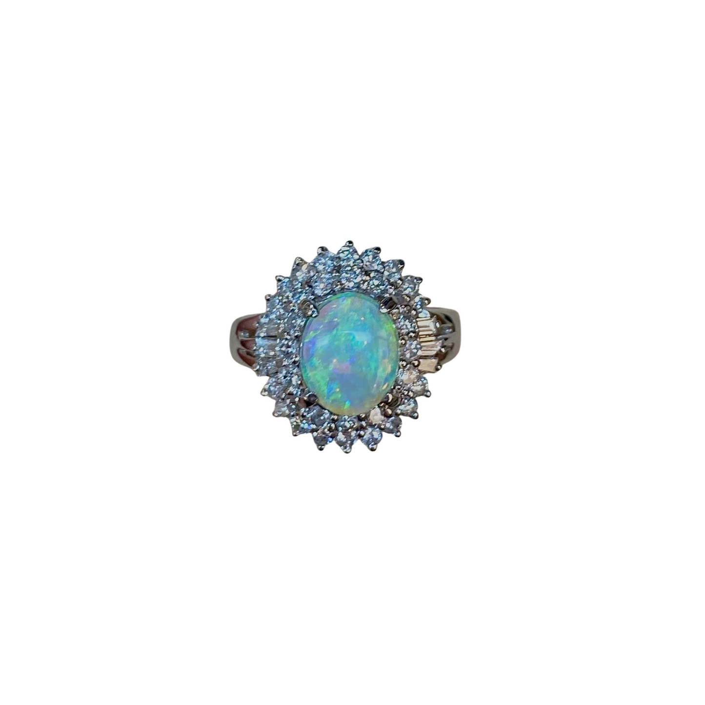 Platinum Crystal Australian Opal and Diamond Ring