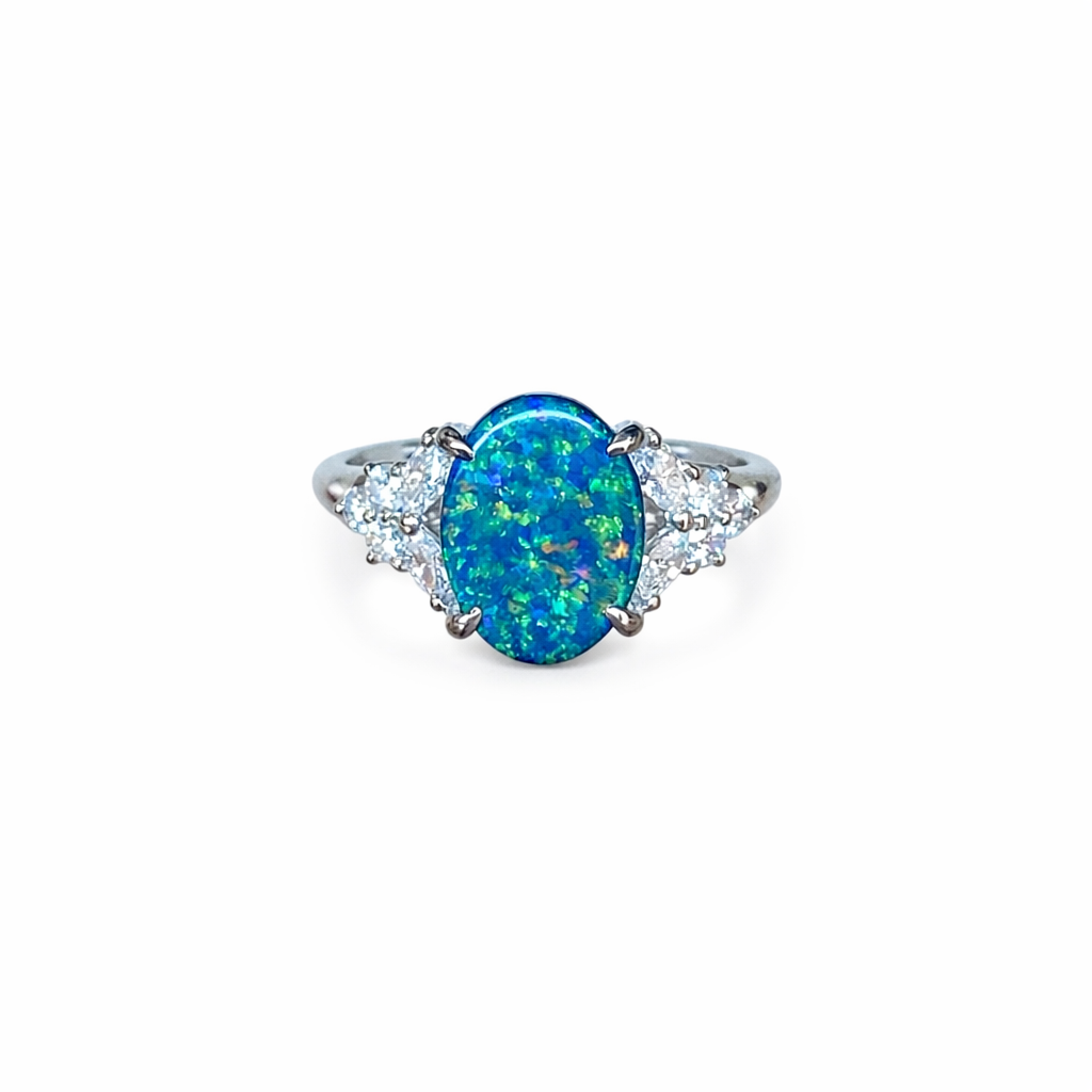Platinum Australian Black Opal Ring (242016)