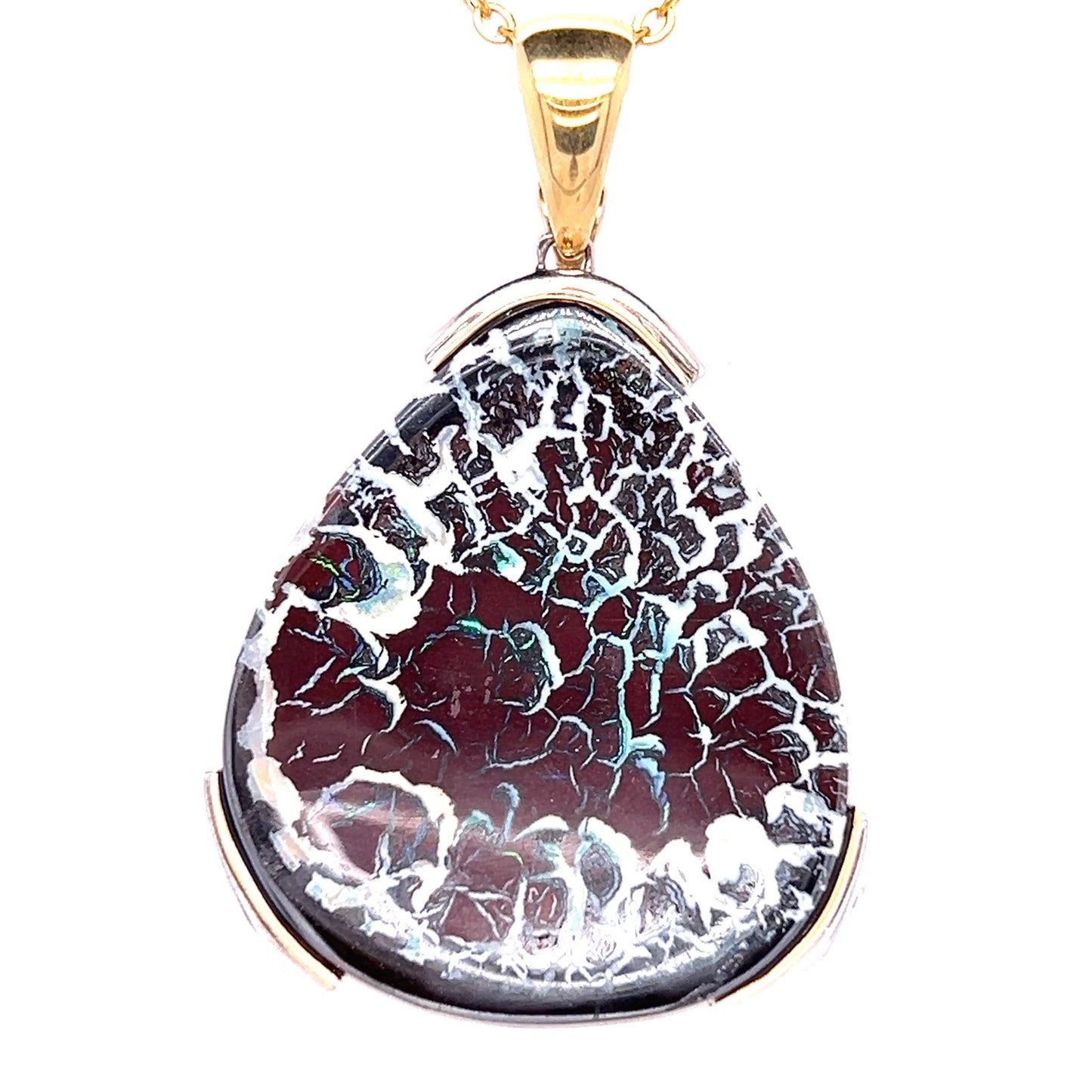 18K Yellow Gold Opal Boulder Ironstone Pendant 93.10CT
