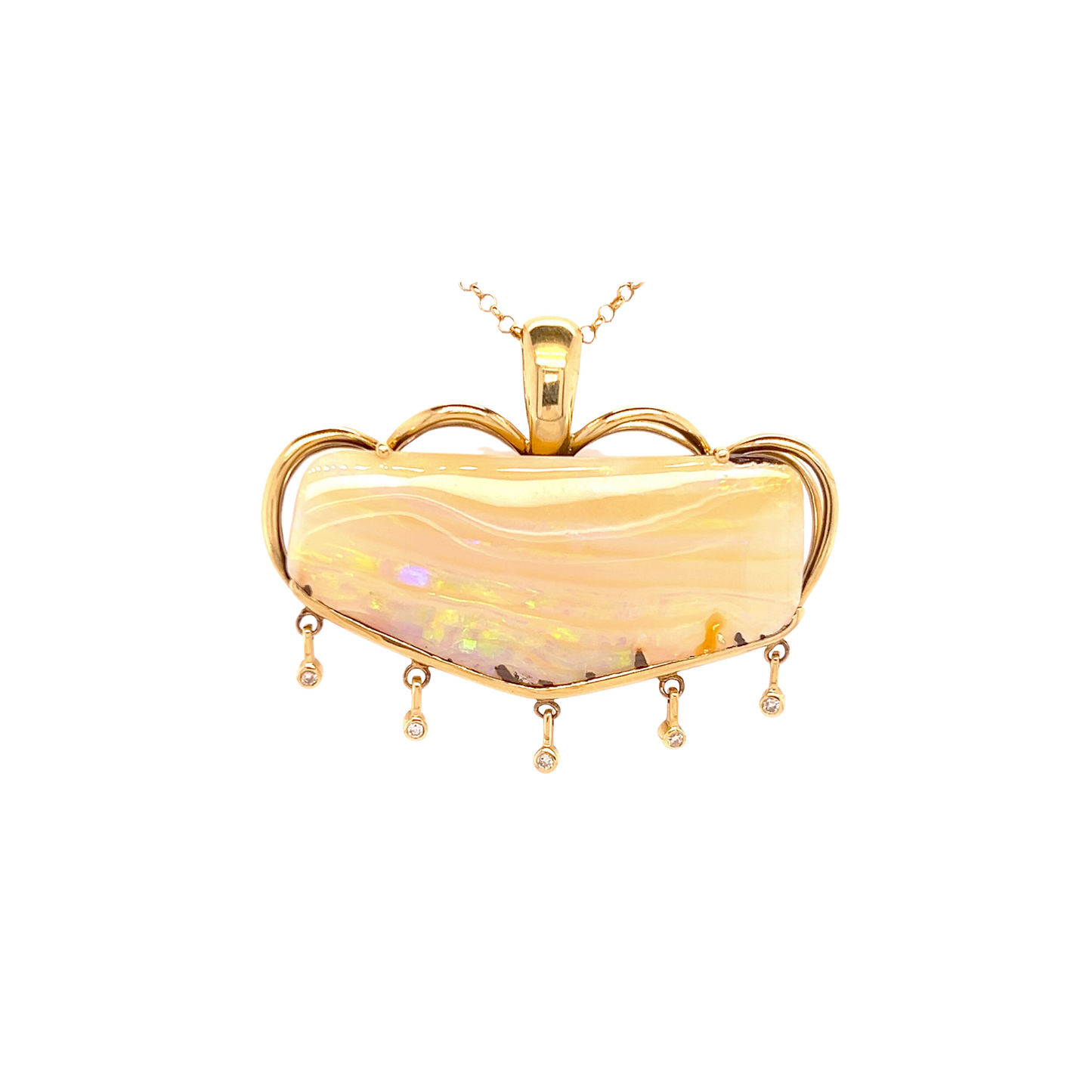 14K Yellow Gold Boulder Opal Pendant - "Opal Myst"