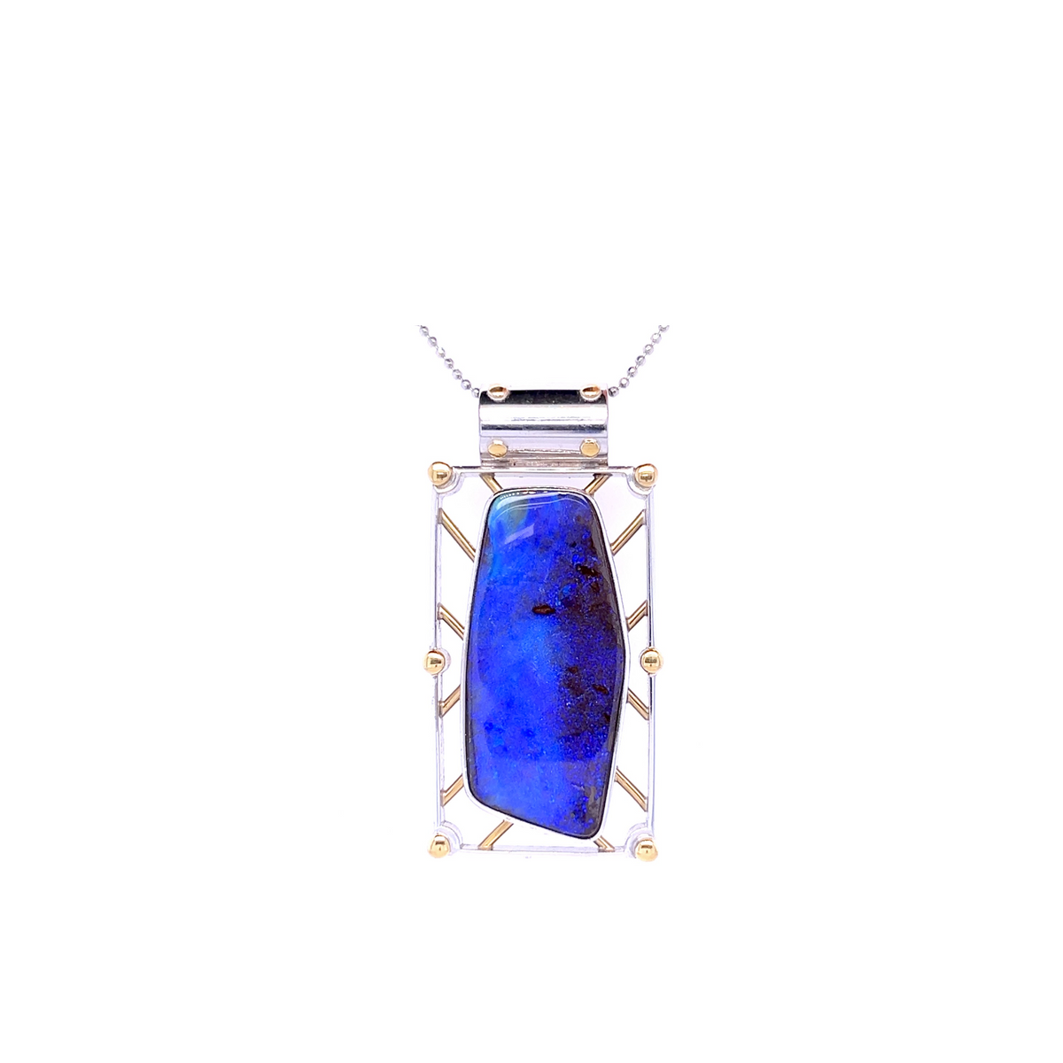 14K White Gold Boulder Opal Pendant - "Opal Crest"