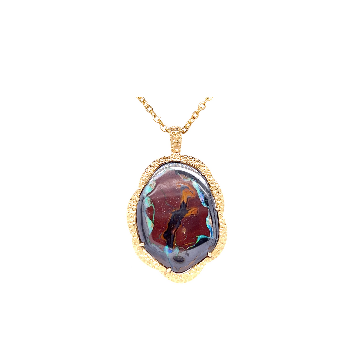 14K Yellow Gold Boulder Opal Pendant - "Nebulite"