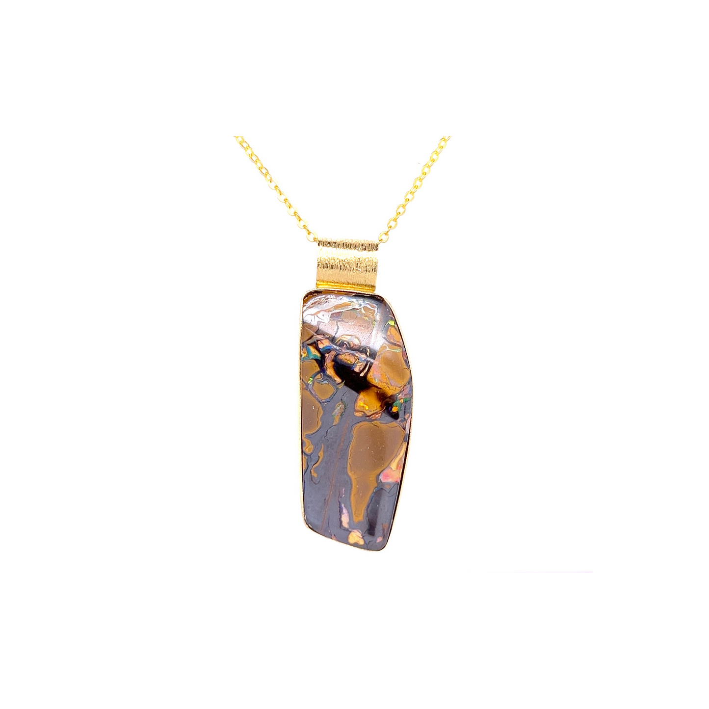 14K Yellow Gold Boulder Opal Pendant - "Stonelight"