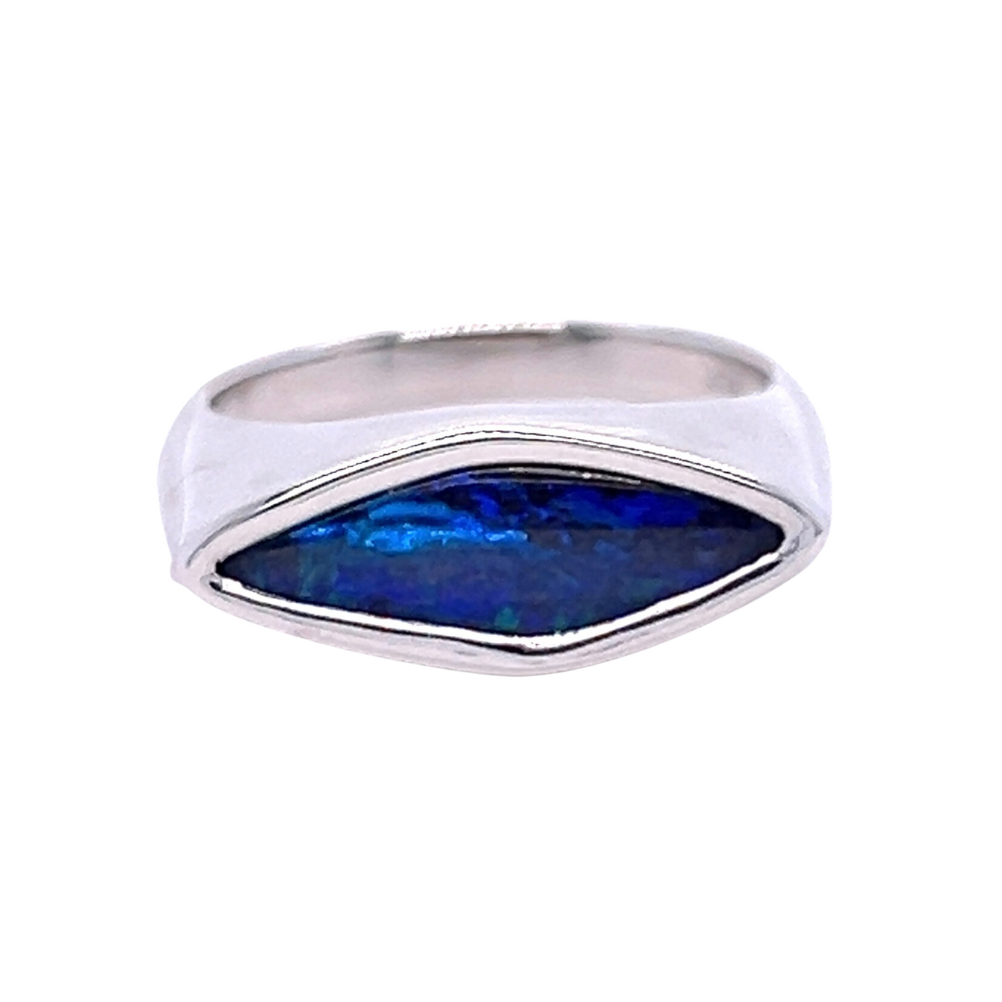 White Gold Boulder Opal Ring - "Opalique"
