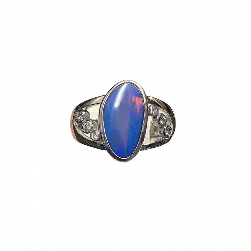 Silver Natural Australian Opal Doublet Ring - 256330