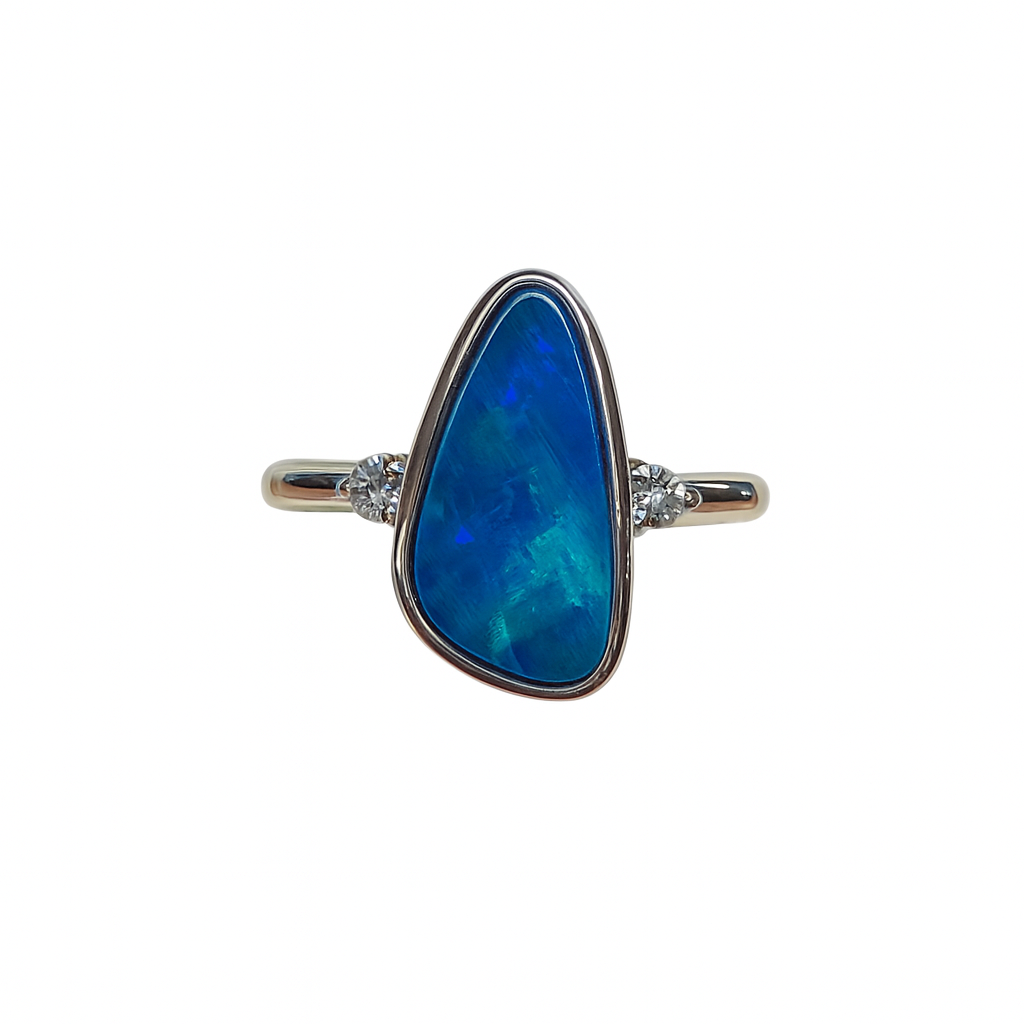Silver Natural Australian Opal Doublet Ring - 256272