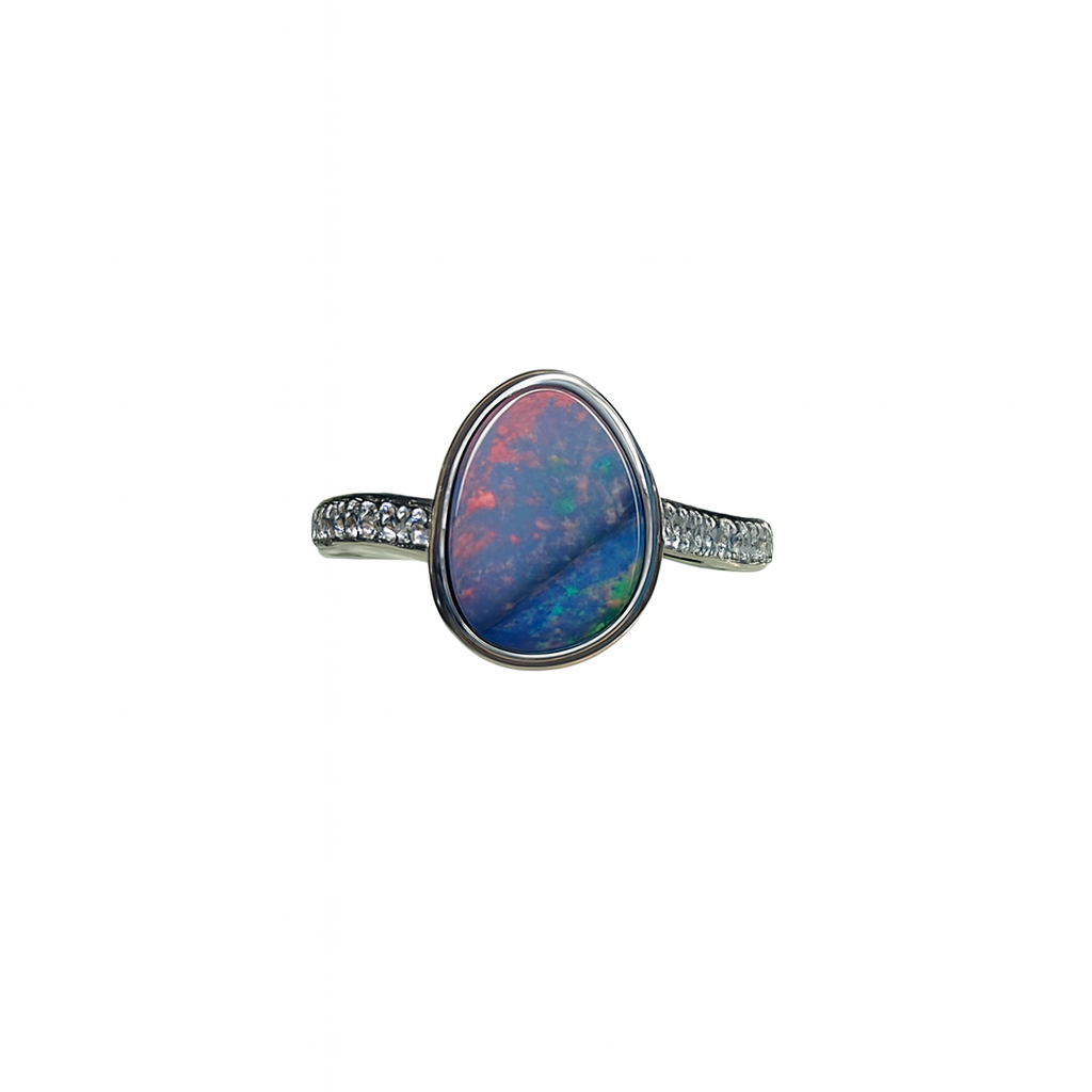 Silver Natural Australian Opal Doublet Ring - 256336