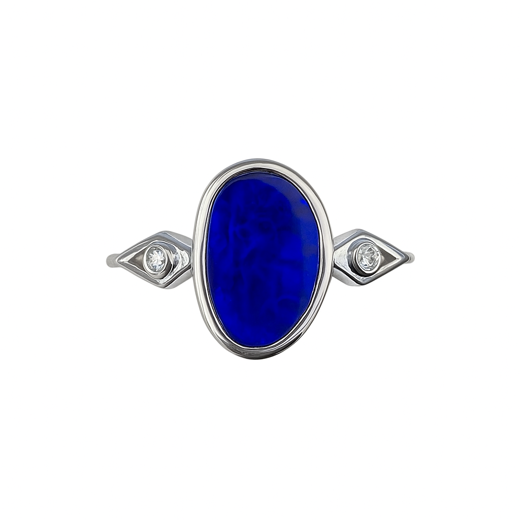 Silver Natural Australian Opal Doublet Ring - 256253