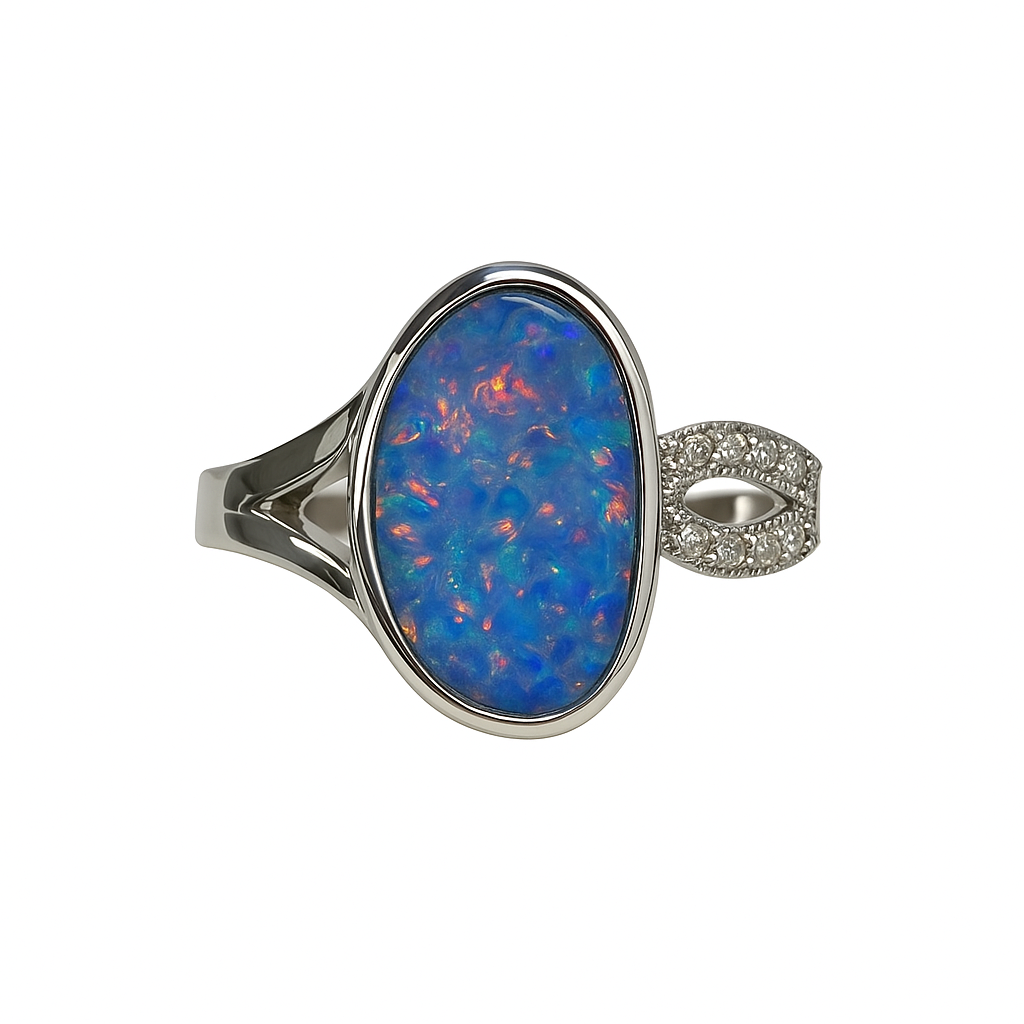Silver Natural Australian Opal Doublet Ring - 256317