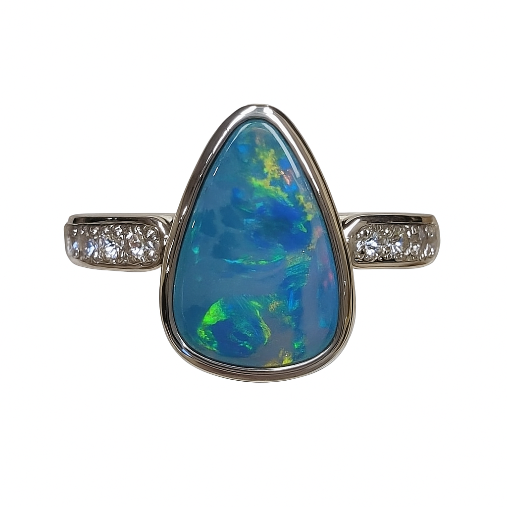 Silver Natural Australian Opal Doublet Ring - 256274