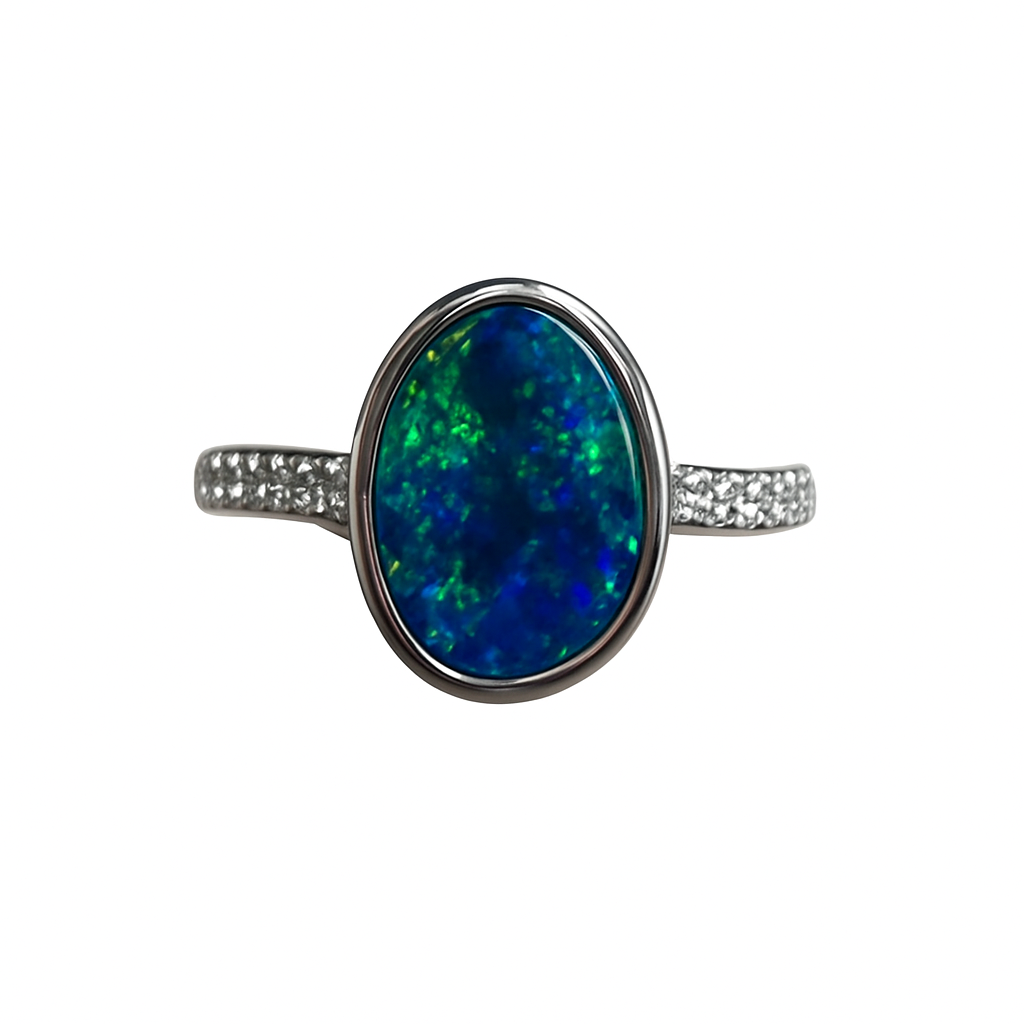 Silver Natural Australian Opal Doublet Ring - 256262