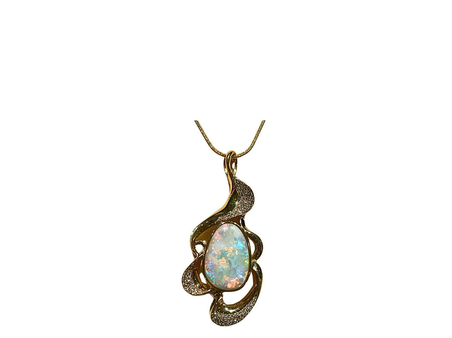 Yellow Gold 4.20CT Australian White Opal & 0.48CT Diamonds Pendant