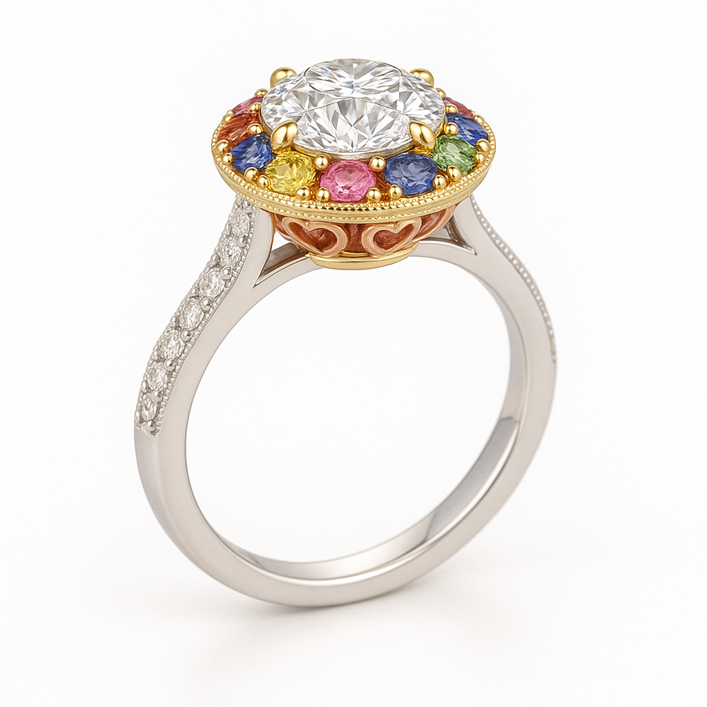 'Spectrum Radiance' Diamond - Sapphires Engagement Ring