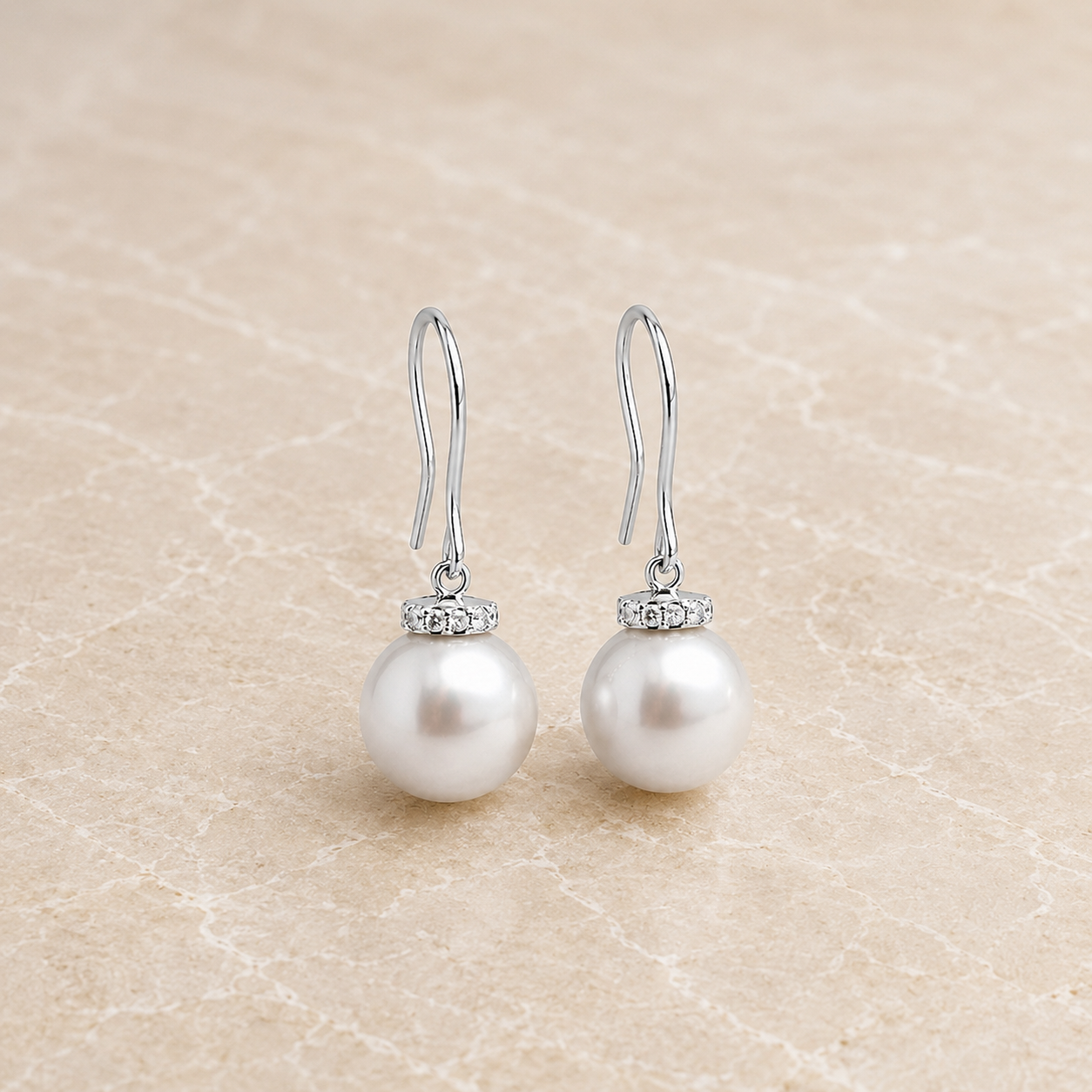 White South Sea Pearl  Earrings 9.4mm 18K White Gold Diamond 0.45CT 227095