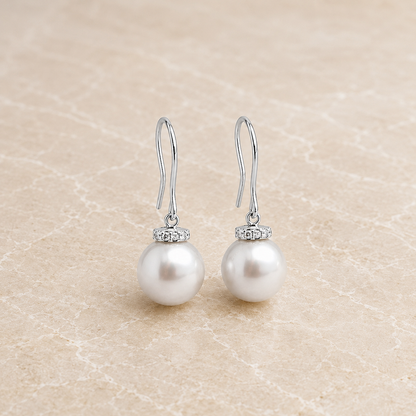 White South Sea Pearl  Earrings 9.4mm 18K White Gold Diamond 0.45CT 227095