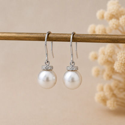 White South Sea Pearl  Earrings 9.4mm 18K White Gold Diamond 0.45CT 227095