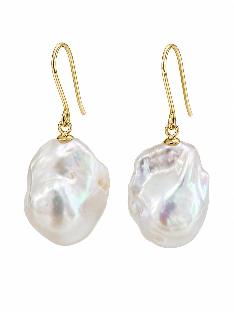18K Yellow Gold Earrings Baroque Pearl 227177