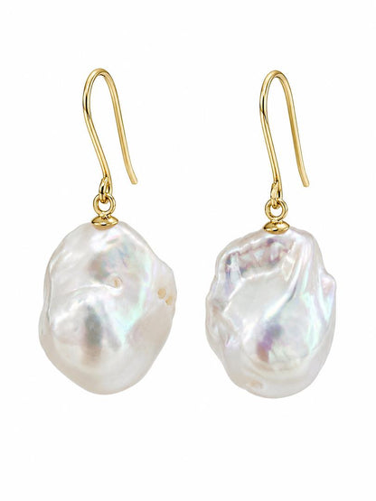 18K Yellow Gold Earrings Baroque Pearl 227177