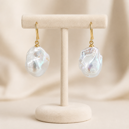 18K Yellow Gold Earrings Baroque Pearl 227177