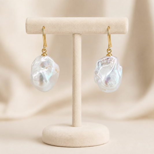 18K Yellow Gold Earrings Baroque Pearl 227177