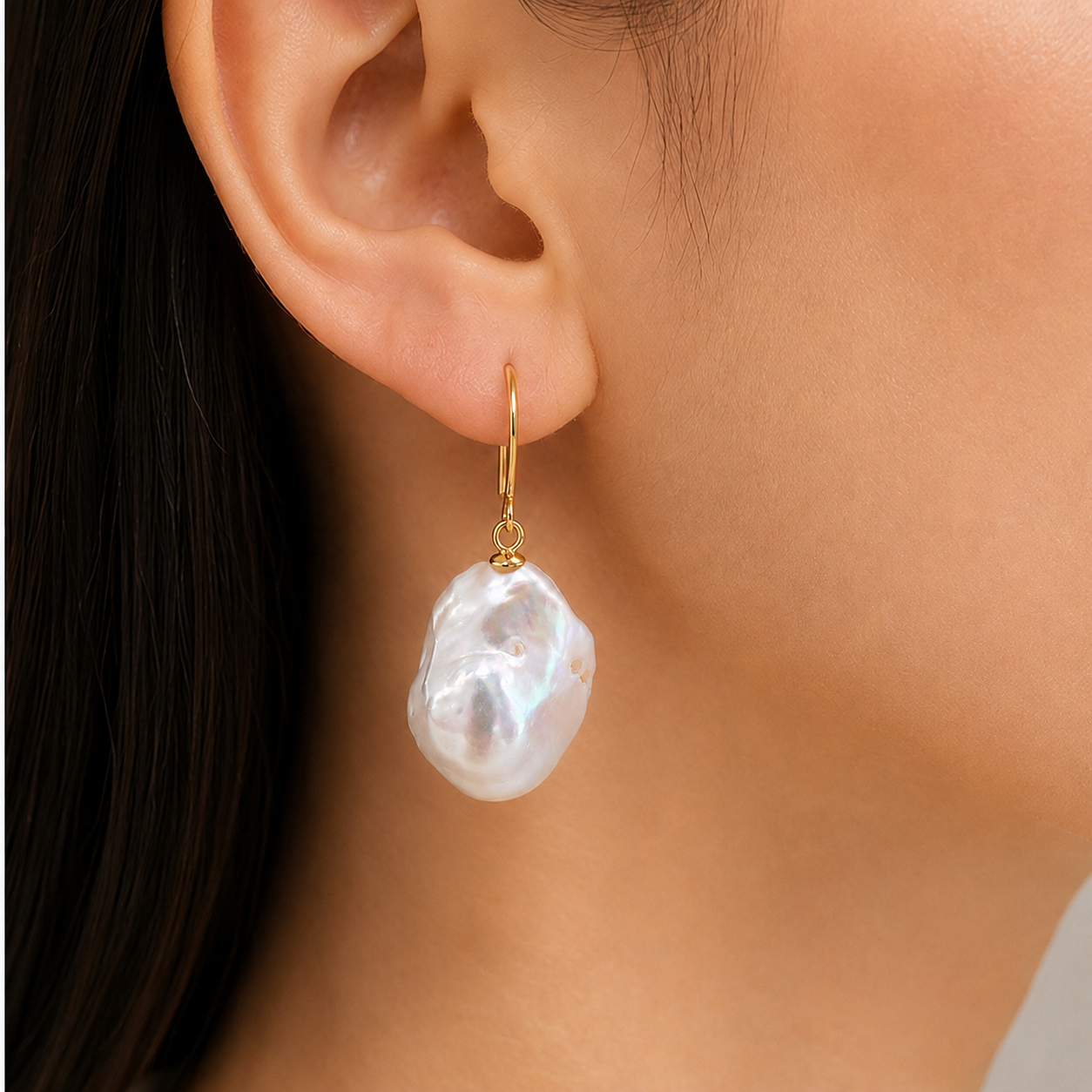 18K Yellow Gold Earrings Baroque Pearl 227177