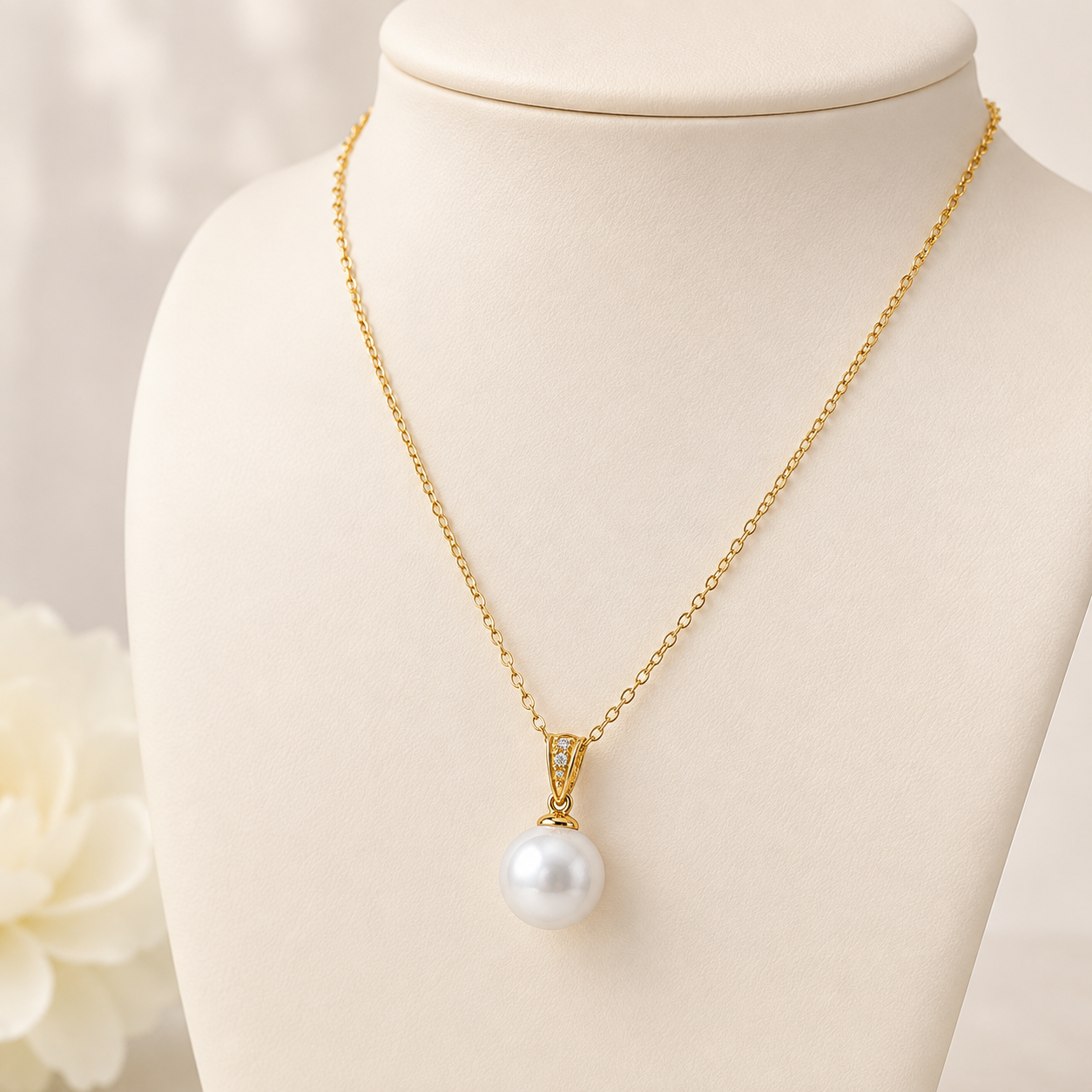 White South Sea Pearl Pendant set in 18K Gold Rose 12.50mm 240271
