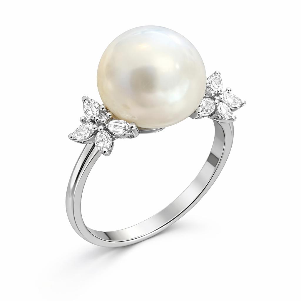 White South Sea Pearl Ring  14mm–14.5mm Diamond 0.25CT 240351