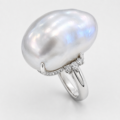 White South Sea Baroque Pearl Platinum Ring  18.00mm–23.00mm 240352