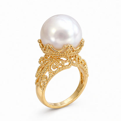 White South Sea Pearl Ring set in 14K Yellow Gold AAA 14mm–15.5mm 240353