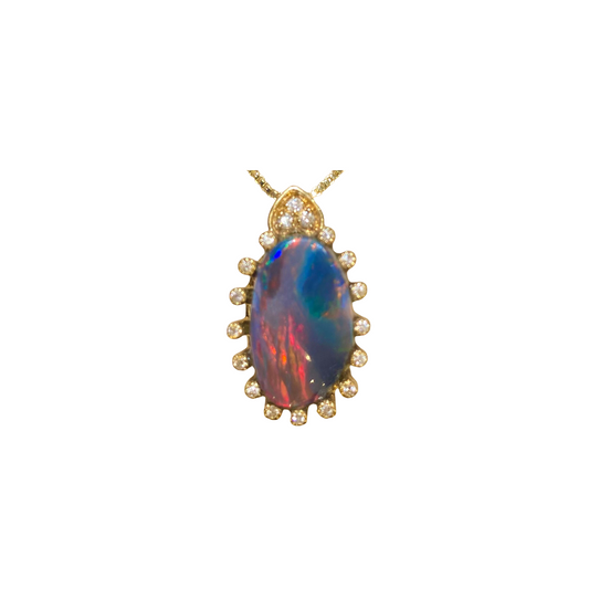Yellow Gold Australian Black Opal Pendant (240871)