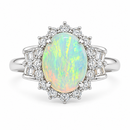 Platinum Ring White Opal 2.26CT Diamond 0.70CT 241572
