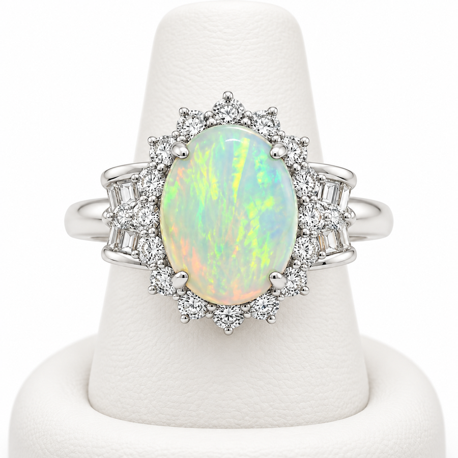 Platinum Ring White Opal 2.26CT Diamond 0.70CT 241572