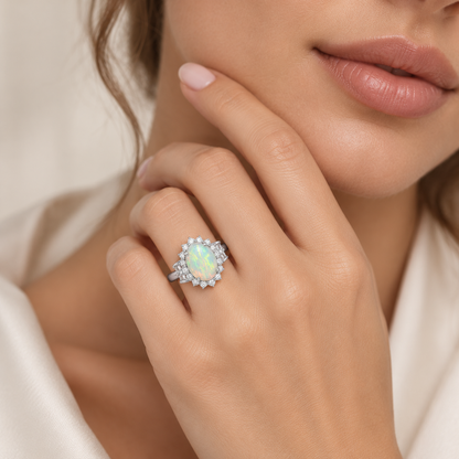 Platinum Ring White Opal 2.26CT Diamond 0.70CT 241572