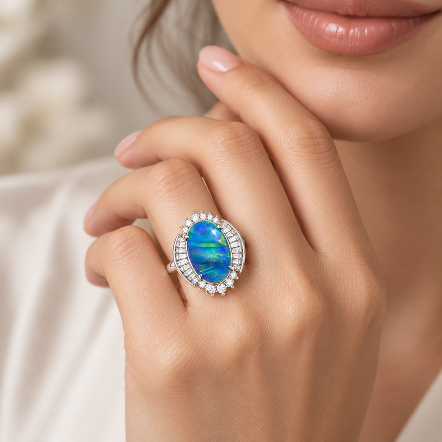 Black Opal Ring set in Platinum 241578