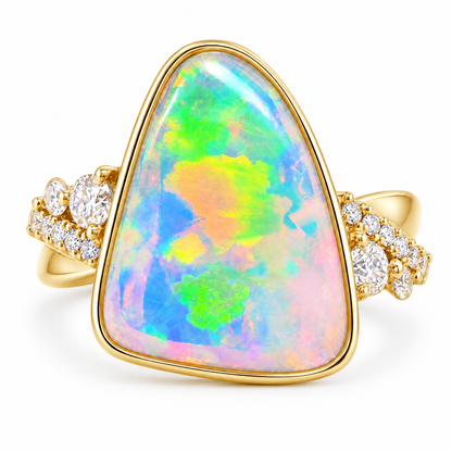 Crystal Opal Ring 3.50CT Diamond 0.30CT 241589