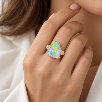 Crystal Opal Ring 3.50CT Diamond 0.30CT 241589
