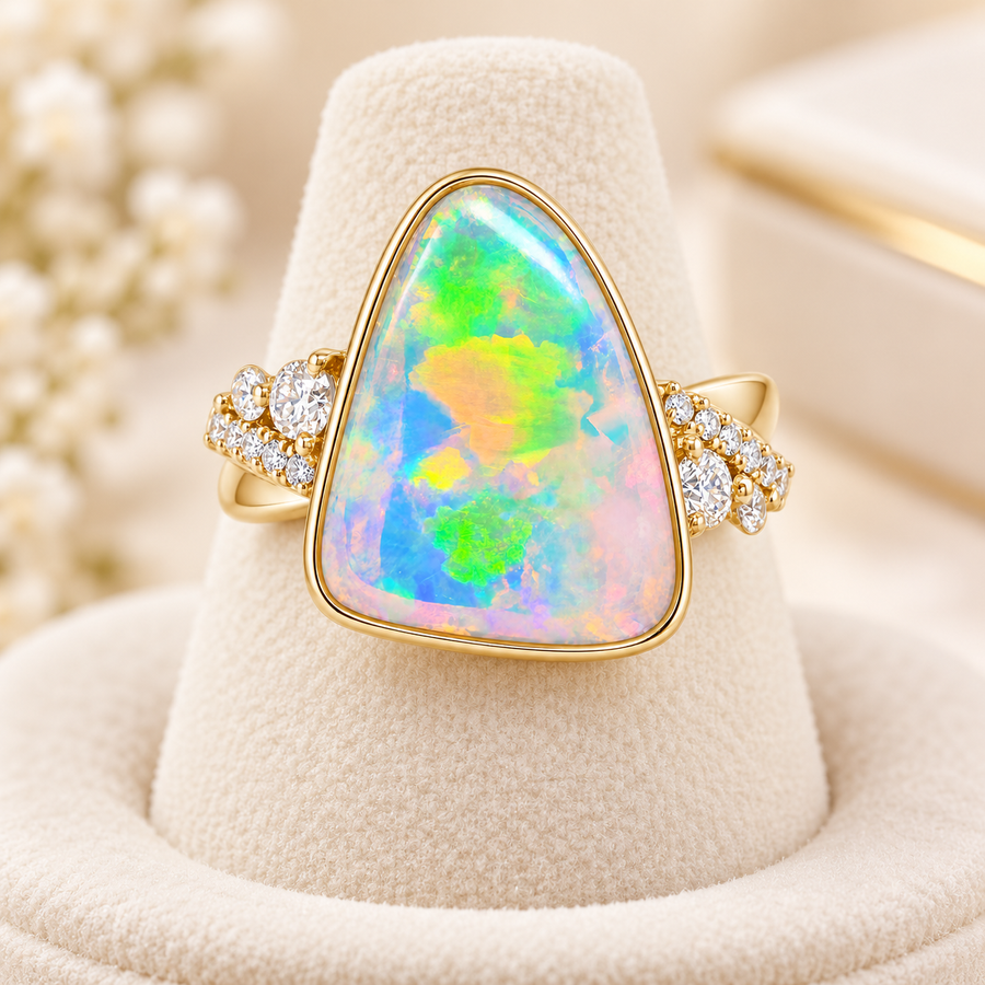 Crystal Opal Ring 3.50CT Diamond 0.30CT 241589