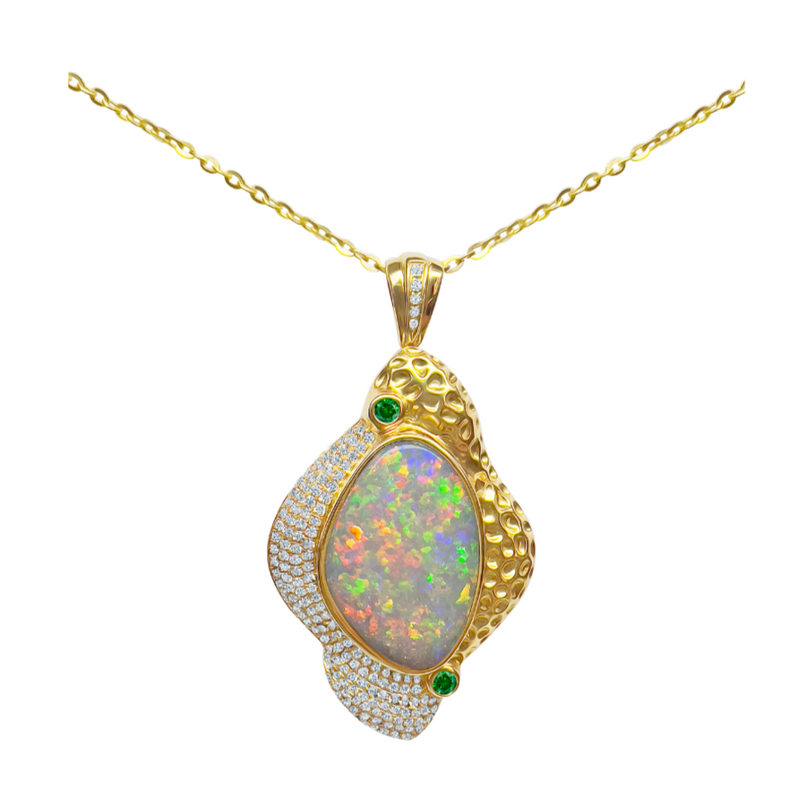 18K Yellow Gold Australian Opal Pendant (241916)