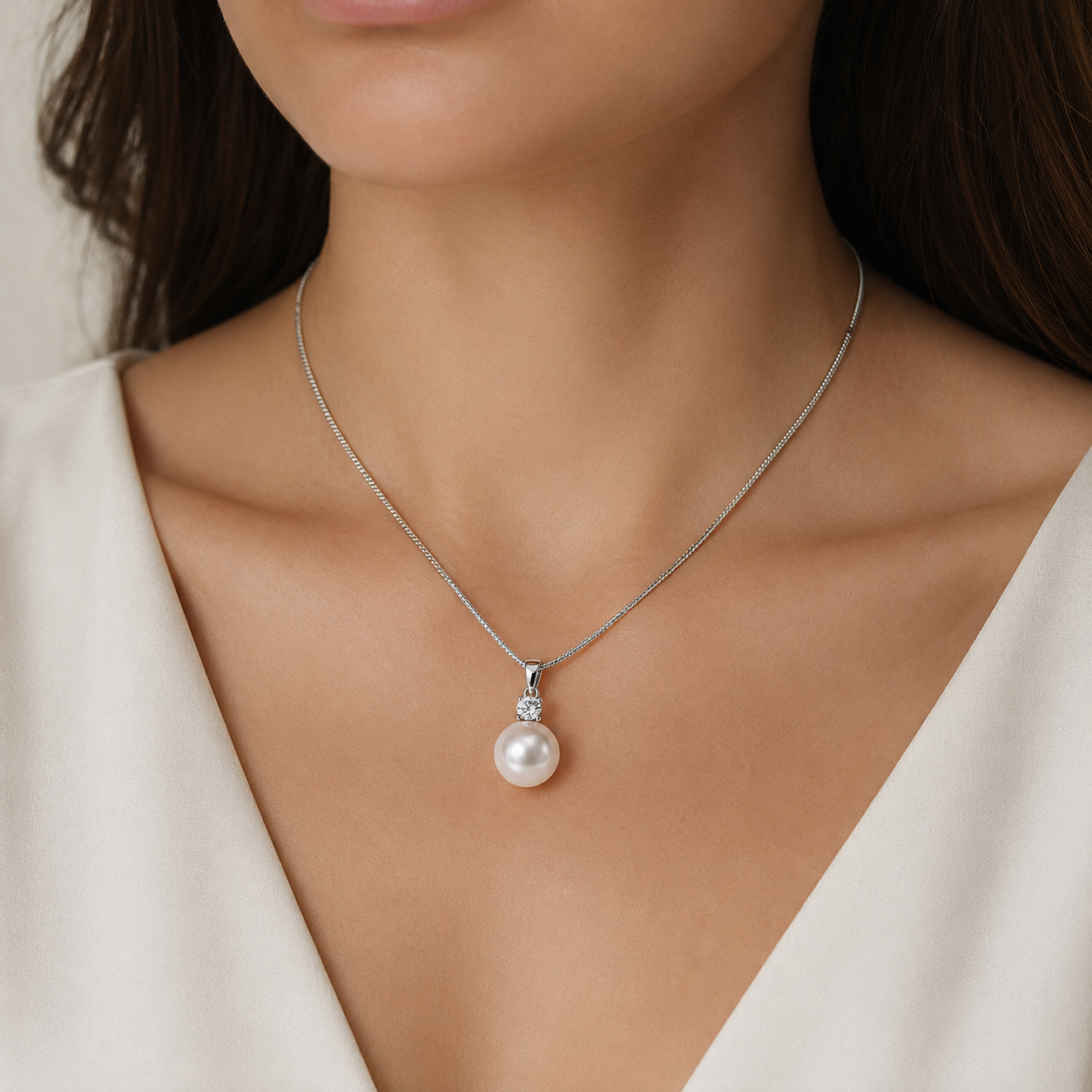White South Sea Pearl Pendant set in 18K White Gold 12mm 241930