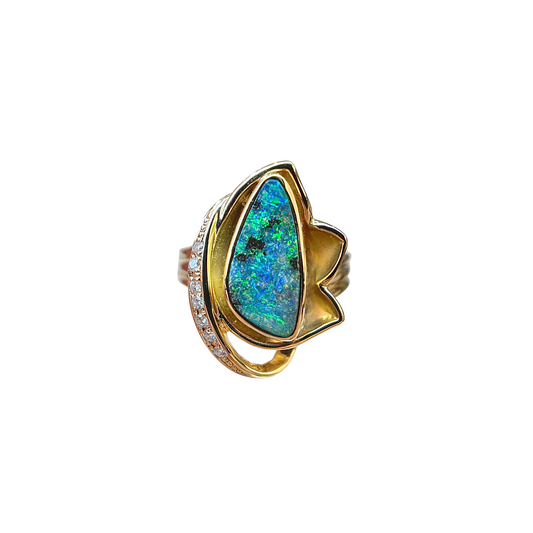 18K Yellow Gold Australian Boulder Opal Ring (242005)