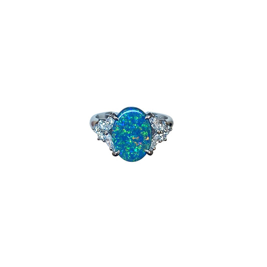 Platinum Australian Black Opal Ring (242016)