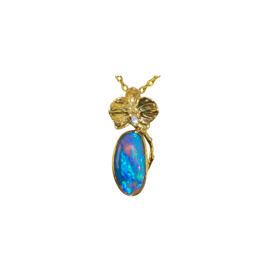 Yellow Gold Australian Black Opal Pendant (250427)