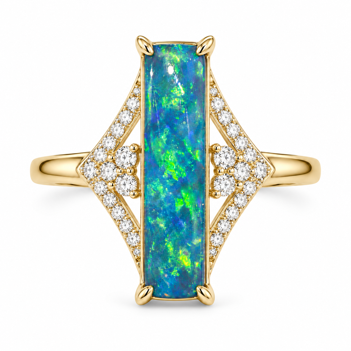 14K Yellow Gold Ring Black Opal 1.48CT Diamond 0.22CT 256096