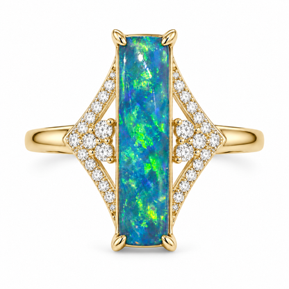 14K Yellow Gold Ring Black Opal 1.48CT Diamond 0.22CT 256096