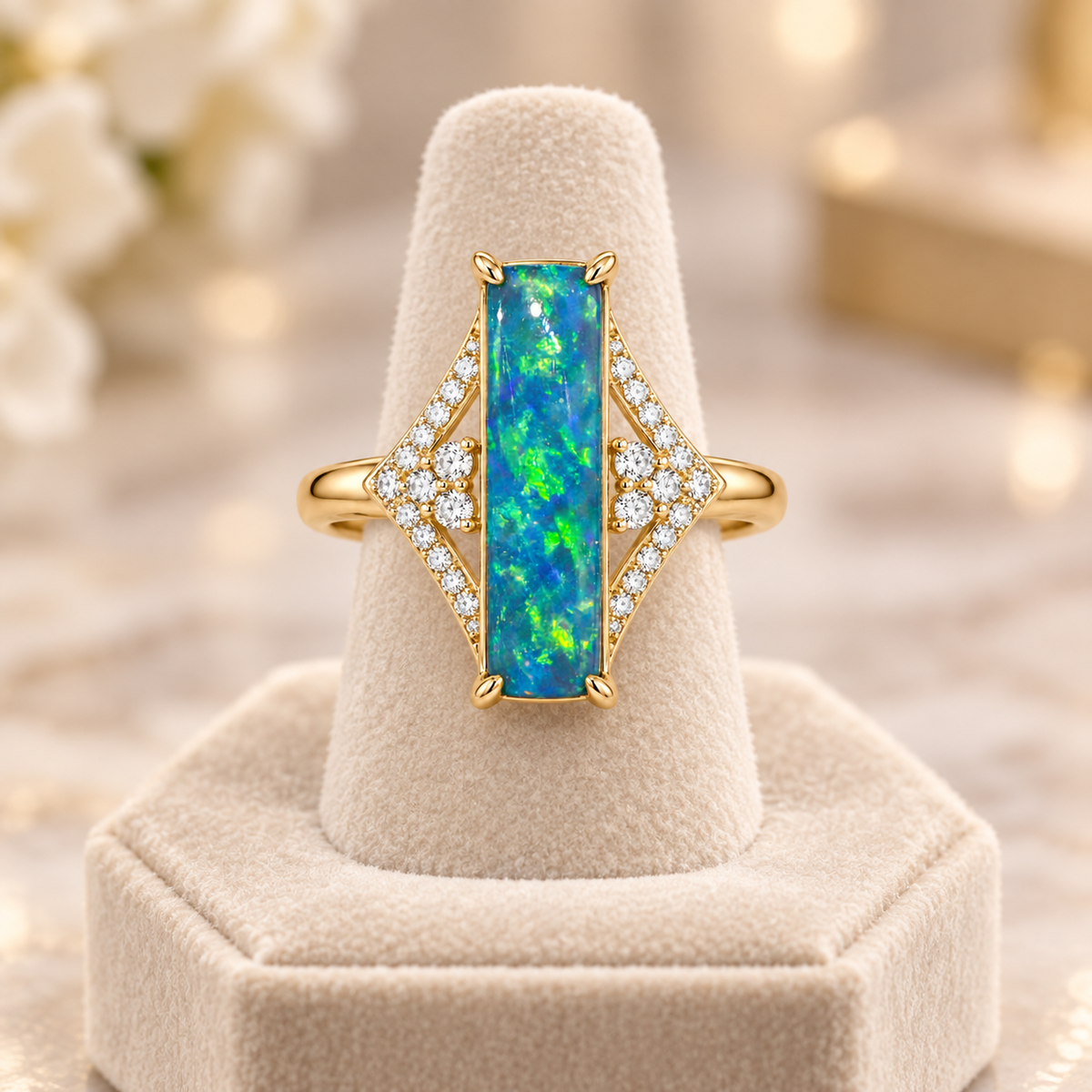 14K Yellow Gold Ring Black Opal 1.48CT Diamond 0.22CT 256096