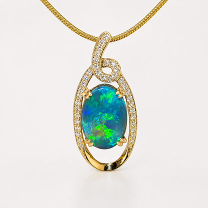Yellow Gold Black Opal Pendant (256099)