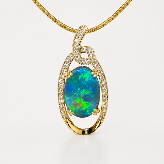 Yellow Gold Black Opal Pendant (256099)