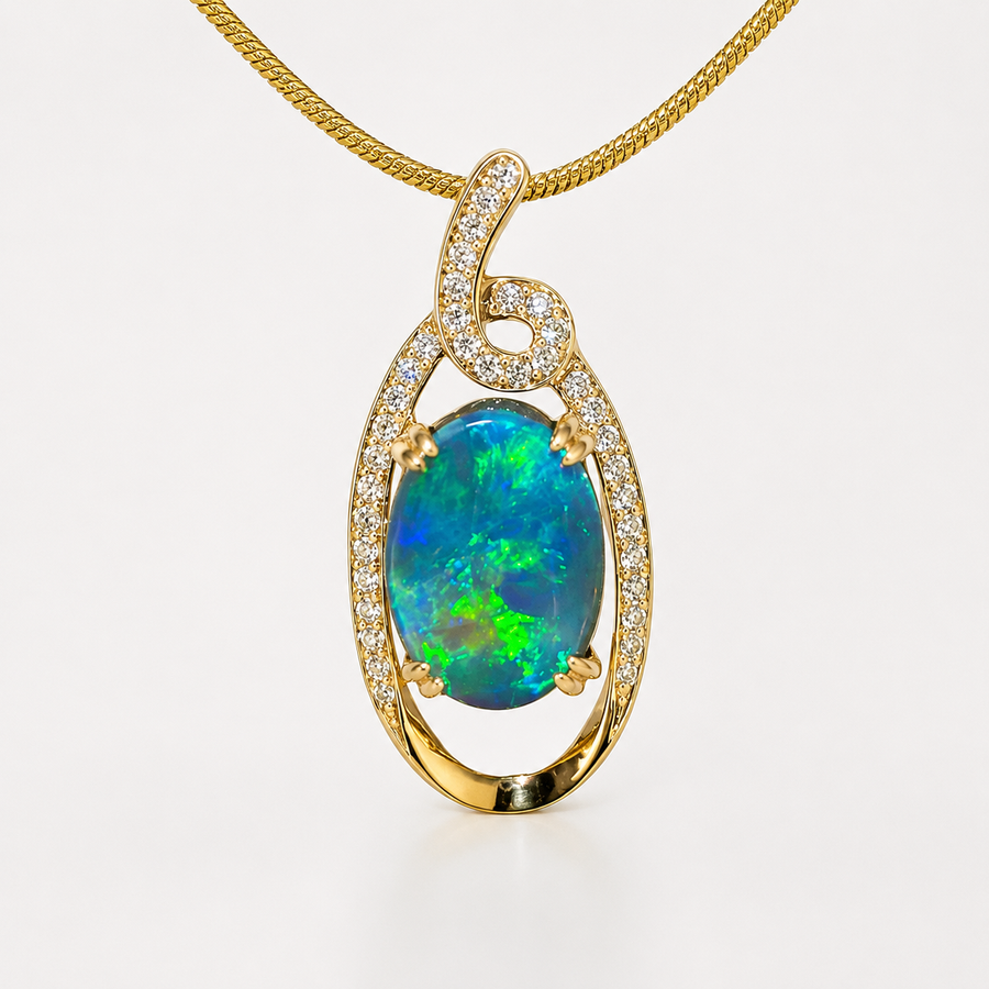 Yellow Gold Black Opal Pendant (256099)